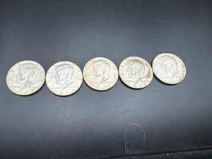 lot 96 image: Five 40% Silver Kennedy Half Dollars 1965, 1966, 1967, 1968, and 1969