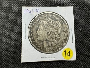 lot 14 image: 1921-D Morgan Silver Dollar