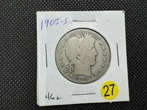 lot 27 image: 1905-S Barber Half Dollar