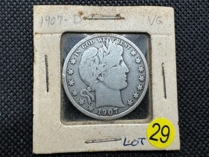 lot 29 image: 1907-D Barber Half Dollar - Marked VG When Purchased