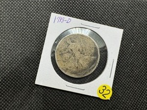 lot 32 image: Better Date 1918-D Walking Liberty Silver Half Dollar