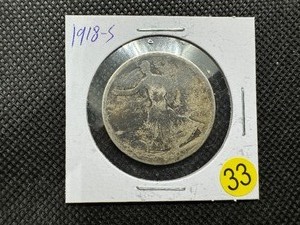 lot 33 image: 1918-S Walking Liberty Silver Half Dollar