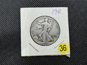 lot 36 image: 1941 Walking Liberty Silver Half Dollar