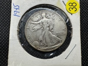 lot 38 image: 1945 Walking Liberty Silver Half Dollar