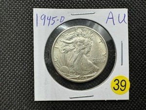 lot 39 image: 1945-D Walking Liberty Silver Half Dollar - Marked AU When Purchased