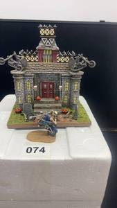 lot 74 image: Hawthorne Village Haunted Manor with Skeleton Biker Figurine