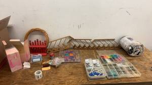 lot 104 image: Craft Supplies and Home Decor Collection with Avon Candles and Wolves Fleece Blanket