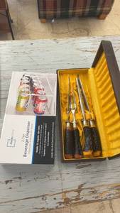 lot 120 image: Two-Tier Beverage Dispenser and Set of Steak Knives