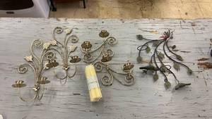 lot 131 image: Set of 3 Wall Candle Holders with Yellow Taper Candles