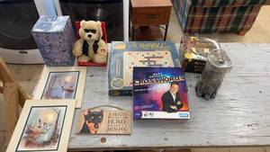 lot 133 image: Assorted Collection Games, Teddy Bear, Decor, and Art Prints