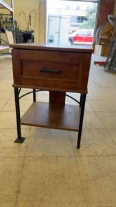 lot 135 image: Wooden Nightstand with Drawer and Metal Legs