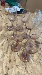 lot 139 image: Set of 7 Vintage Pink Glass Wine Goblets
