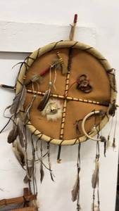 lot 143 image: Traditional Native American Style Ceremonial Dreamcatcher with Feathers