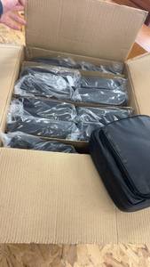 lot 167 image: Lot of 10 Black Leather Hanging Toiletry Bags with Metal Hooks