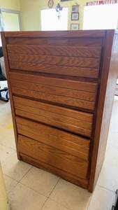 lot 171 image: Vintage Wooden Dresser with Mirror and Multiple Drawers