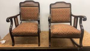 lot 230 image: Pair of Vintage Armchairs with Upholstered Seats and Wooden Frames