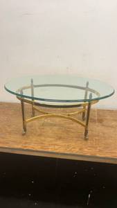 lot 237 image: Vintage Oval Glass Coffee Table with Brass Base