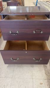 lot 257 image: Two-Drawer Wooden File Cabinet with Metal Handles