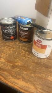 lot 272 image: Set of 3 Wood Finishing Products Polyurethane, Wiping Stain, and Varnish