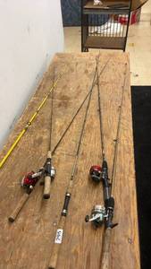 lot 295 image: Collection of 5 Fishing Rods with Reels Assorted Models