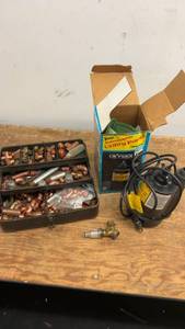 lot 195 image: Collection of Copper Plumbing Fittings and Simer Submersible Utility Pump