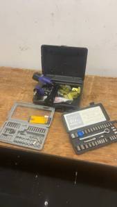 lot 207 image: Air Stapler with Nails, 40-Piece Socket Set, and Drill Accessories
