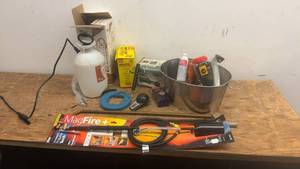 lot 211 image: Assorted Workshop Tools Including Pump, Dial Indicator, and Accessories