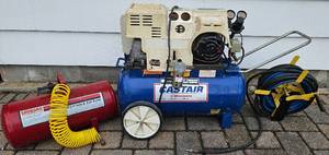 lot 6 image: Sears Craftsman 2HP Air CompressorPaint Sprayer with Sanborn Portable Tank and Reel Hose