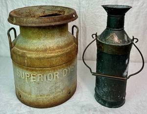 lot 25 image: Vintage Milk Can from Superior DYS and Antique 3 Printer Ink Pour Can