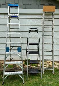 lot 20 image: Ladder Bundle - 2 Ladders and Step Stool