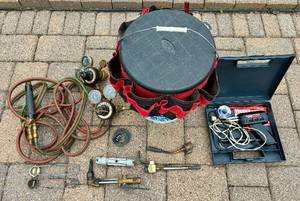 lot 23 image: Craftsman Settling Torch and Regulators plus Weller Soldering Gun and Pen