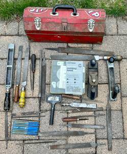 lot 47 image: Assortment of Files, Molding Head Set, Wood Rasp with Metal Tool Box