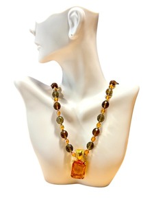 lot 37G image: Joan Rivers Topaz Czech Glass Beaded Necklace with Topaz Glass Pendant