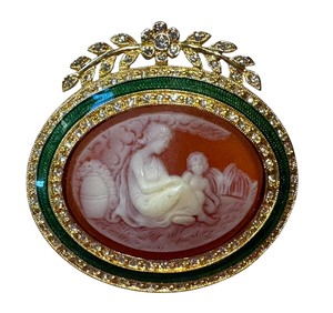 lot 22G image: Joan Rivers Mother & Child Cameo, RhinestoneEnameled Italian Style Brooch