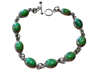 lot 23G image: Vintage Sterling Silver Green Turquoise Bracelet