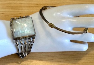 lot 14A image: Sterling Silver and Rainbow Moonstone Bracelet and Sterling Silver Bangle Bracelet