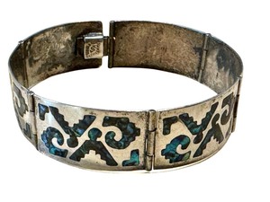 lot 44G image: Vintage Serling Silver MOP Panel Bracelet