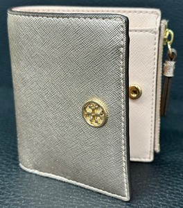 lot 101 image: Tory Burch Metallic Pink with Gold Accents Wallet - Small Size