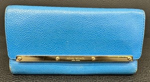 lot 92 image: Henri Bendel Carlyle Tri-Fold Blue Pebble Leather Wallet with Gold Accents