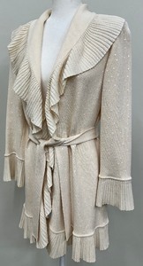 lot 12 image: St. John Evening by Marie Grey J. Kelly Coat - Creme Knit Ruffle Long Belted Sweater