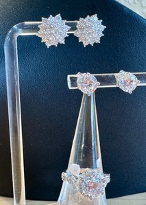lot 14L image: Sparkling Sterling Silver and Cubic Zirconia Earrings and Ring