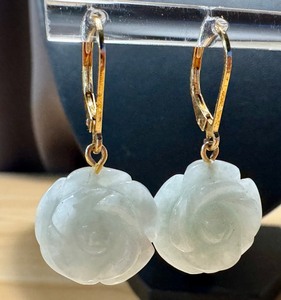 lot 15L image: Pair of Sterling Silver Carved Jade Floral Figurine Earrings
