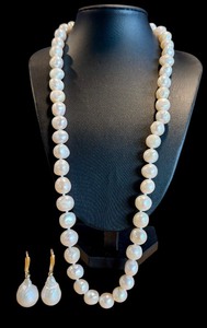 lot 11L image: Faux Pearl Strand with Sterling Clasp and Beautiful Faux Pearl Earrings