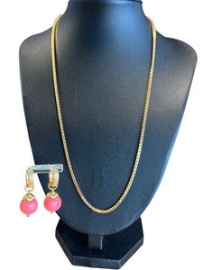 lot 10L image: 18k GP Box Chain and Pair of Sterling Earrings with Coral Colored Bead