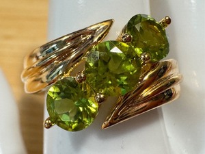 lot 6J image: Gold Colored Sterling Silver Ring with Three Peridot Gemstones