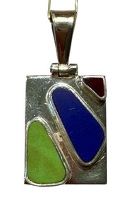lot 7J image: Vintage Mexican Silver Pendant with Colorful Stone Inlay