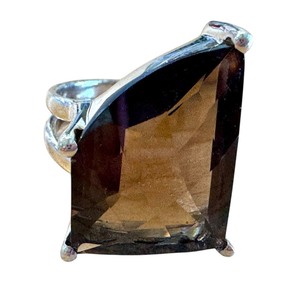 lot 16J image: Vintage Smoky Quartz Gemstone Ring with Sterling Silver Setting