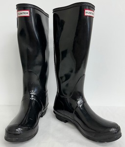lot 47 image: Hunter Original Tall Black Gloss Rain Boots - 6M7F