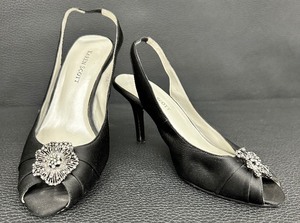 lot 78 image: Karen Scott Dressy Black Satin Slingback Shoes with Crystal Embellishments - 7 12