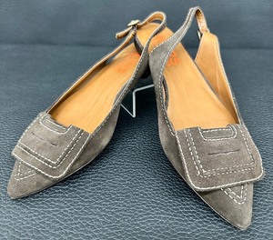 lot 90 image: KORS by Michael Kors - Brown Suede with White Stitching Slingback Flats